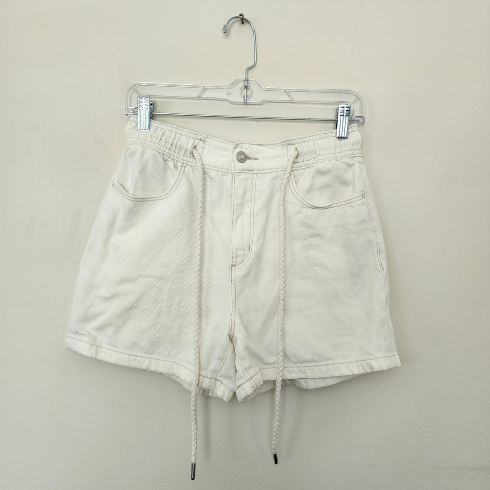 LOFT Womens XS Cream Denim High Waist Elastic Drawstring Shorts Off White